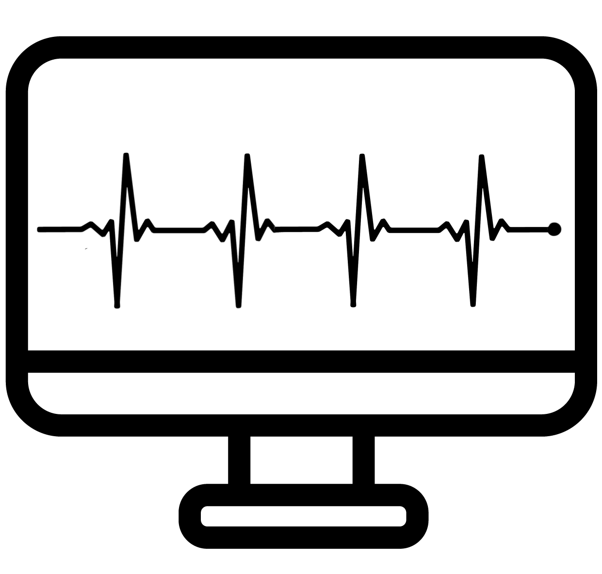 Computer screen with heart monitor line across (reading computer diagnostics for our IT Support.