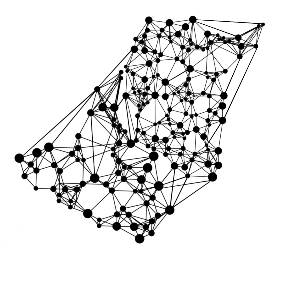Network image lines connected with dots. Black and white image.